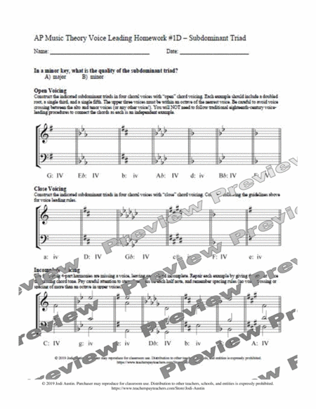 AP Music Theory - Voice Leading Homework Pack
