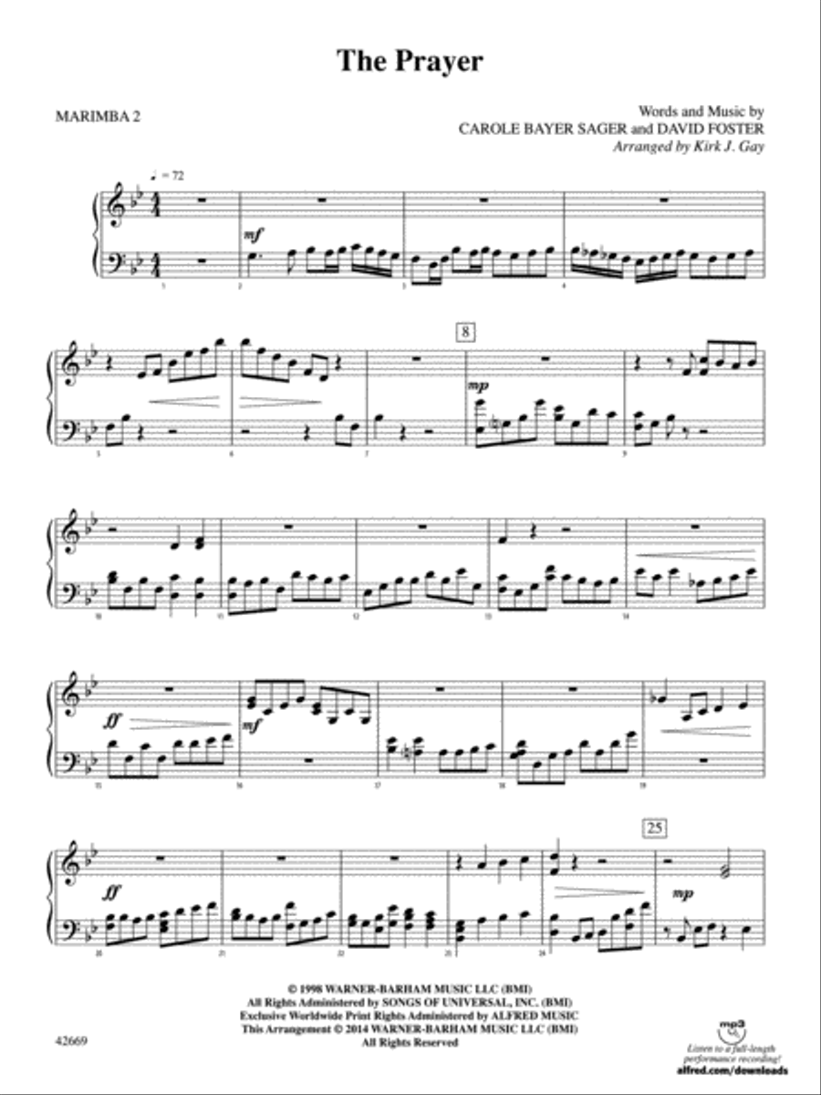 The Prayer: 2nd Mallet Percussion Percussion Ensemble scores gallery preview page 1
