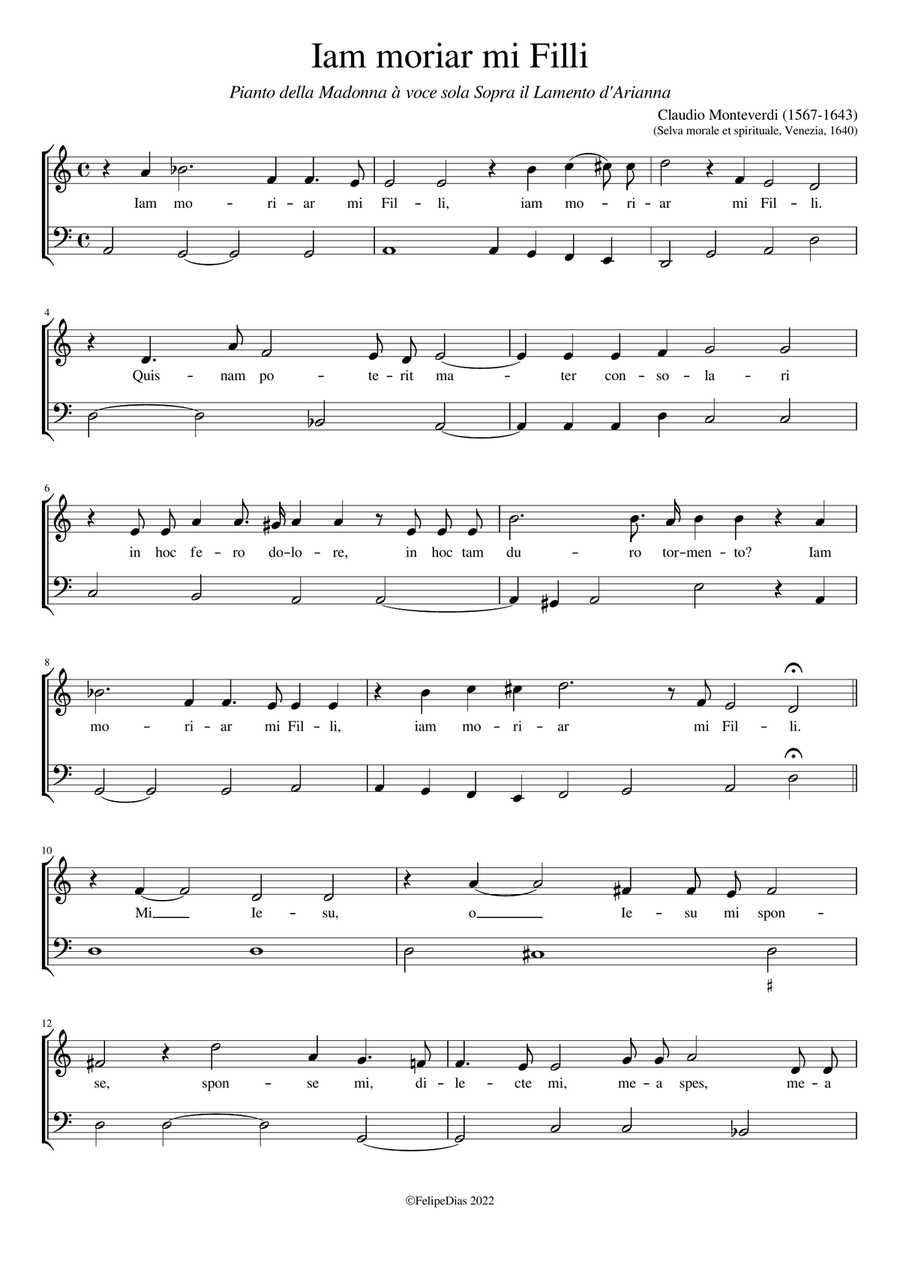 Pianto della Madonna a voce sola: Iam moriar mi Filli Voice Solo scores gallery preview page 1