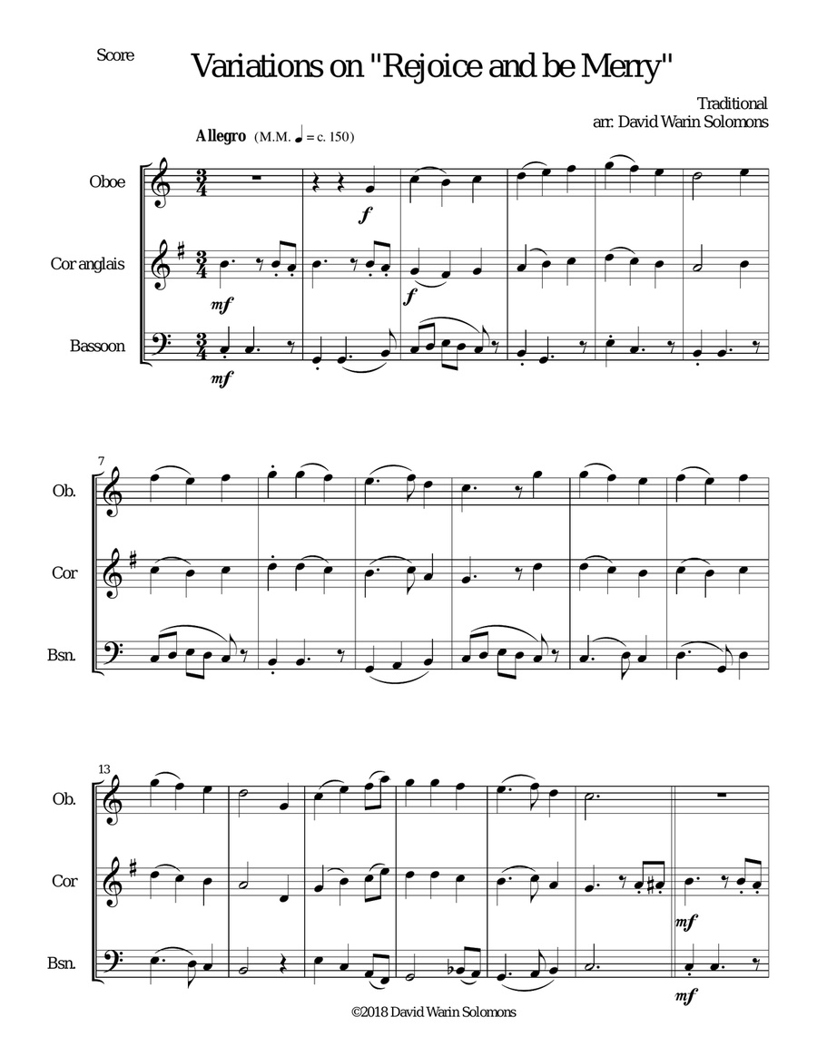 Variations on Rejoice and Be Merry (The Gallery Carol) for double-reed trio Woodwind Trio scores gallery preview page 1