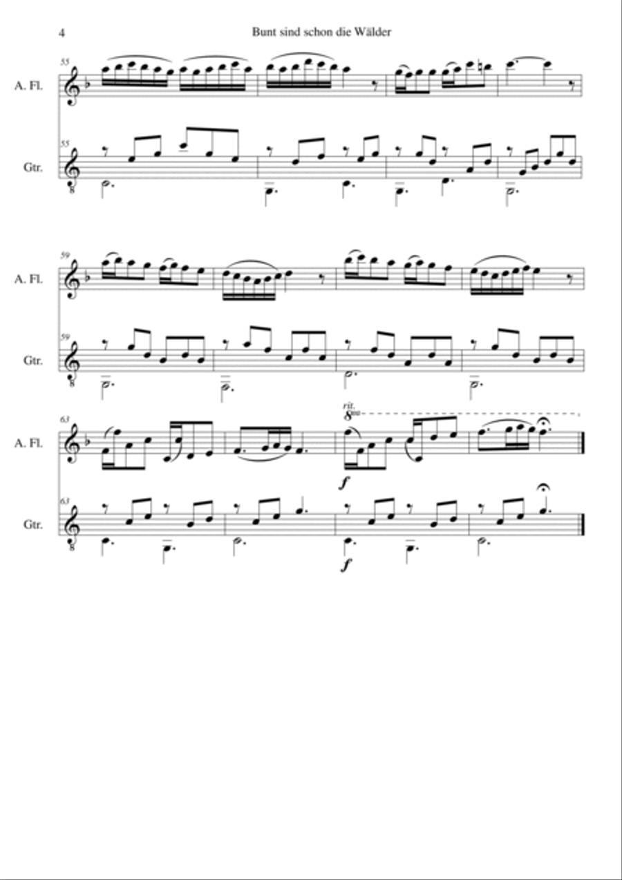 Bunt sind schon die Wälder (Woods in autumn colours) for alto flute and guitar Flute scores gallery preview page 4