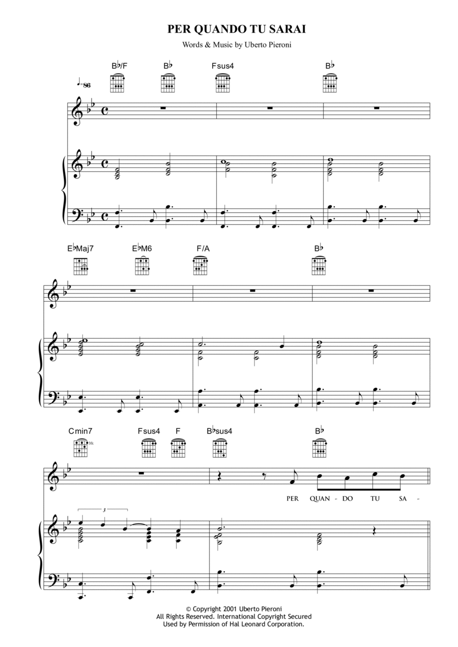 Per quando tu sarai Per quando tu sarai Piano, Vocal, Guitar scores gallery preview page 1
