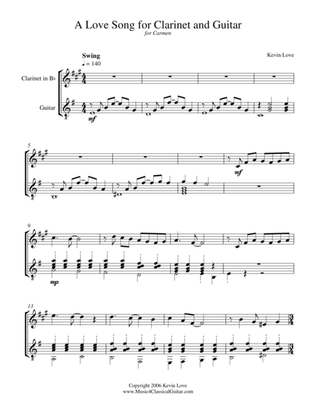 A Love Song for Clarinet and Guitar - Score and Parts