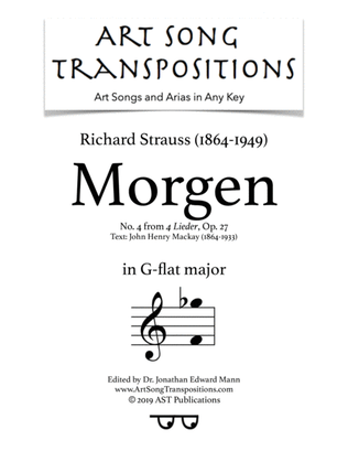 STRAUSS: Morgen, Op. 27 no. 4 (transposed to G-flat major)