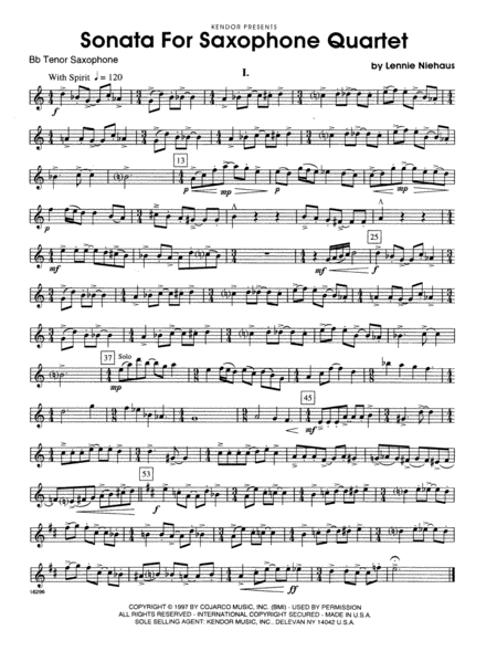 Sonata For Saxophone Quartet - Bb Tenor Saxophone