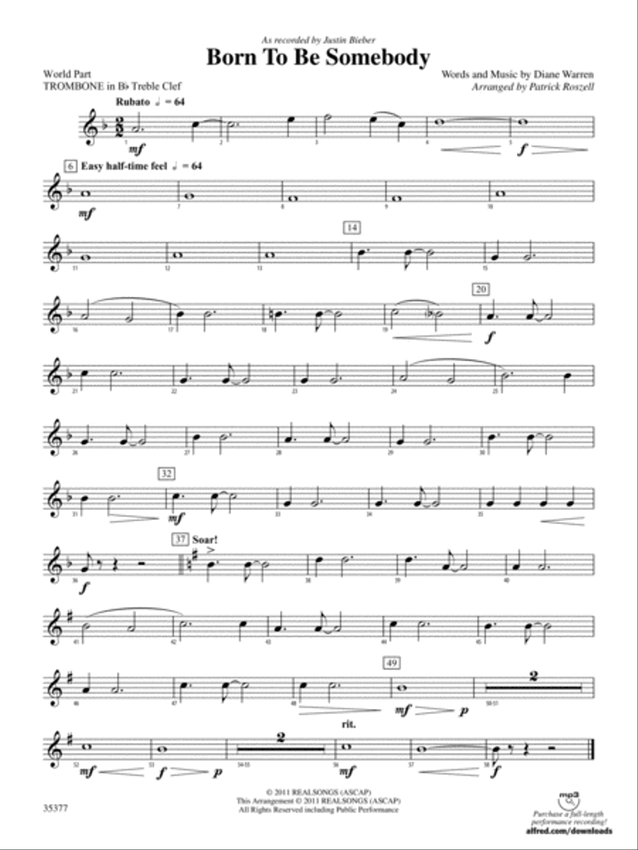 Born to be Somebody: (World Part) 1st B-flat Trombone T.C. Concert Band scores gallery preview page 1