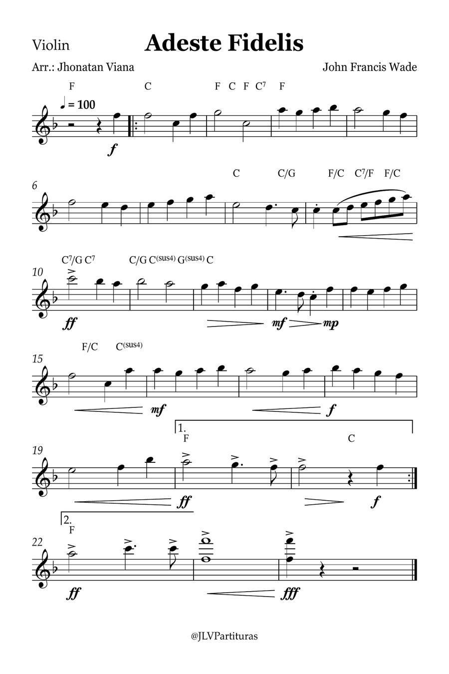 Adeste Fidelis Violin Solo scores gallery preview page 1