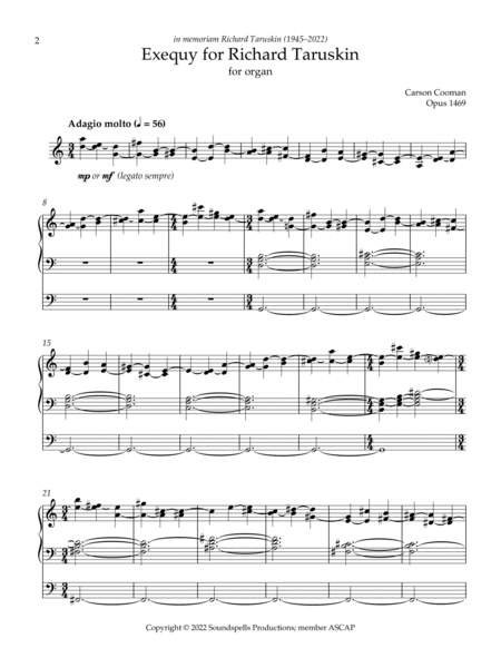 Two Memorials by Carson Cooman Organ Solo - Digital Sheet Music