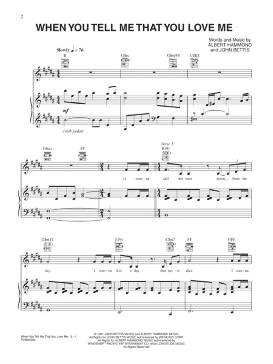When You Tell Me That You Love Me Piano, Vocal, Guitar scores gallery preview page 1