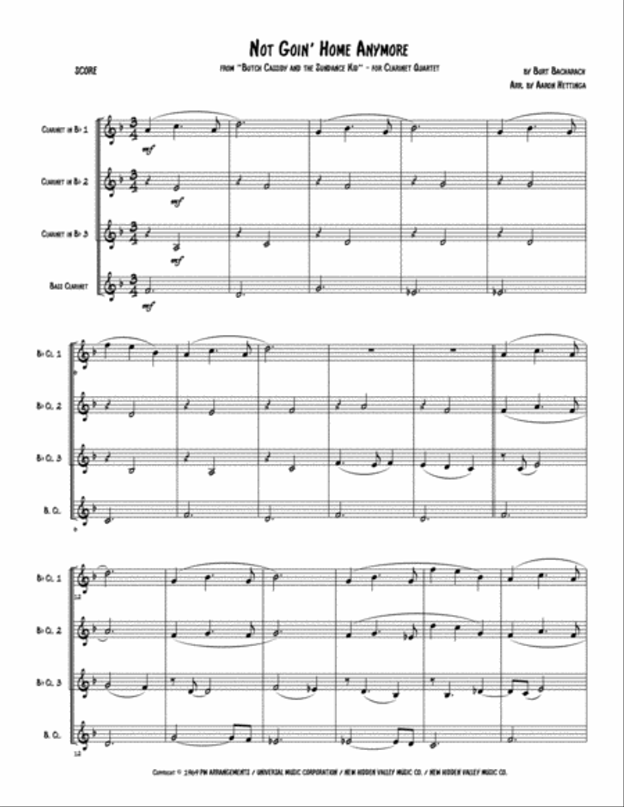 Not Goin' Home Anymore Clarinet Quartet scores gallery preview page 3