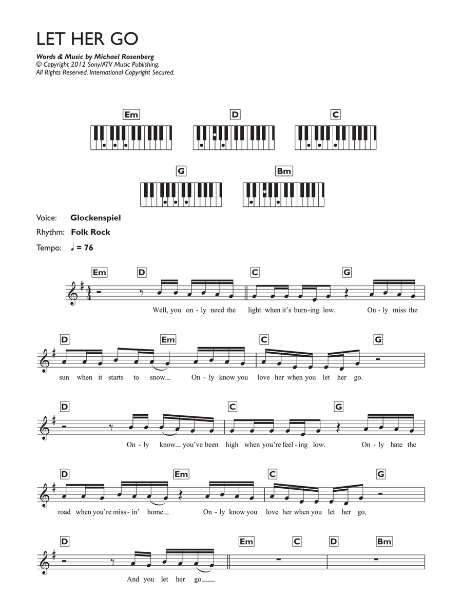 Let Her Go Piano Solo scores gallery preview page 1