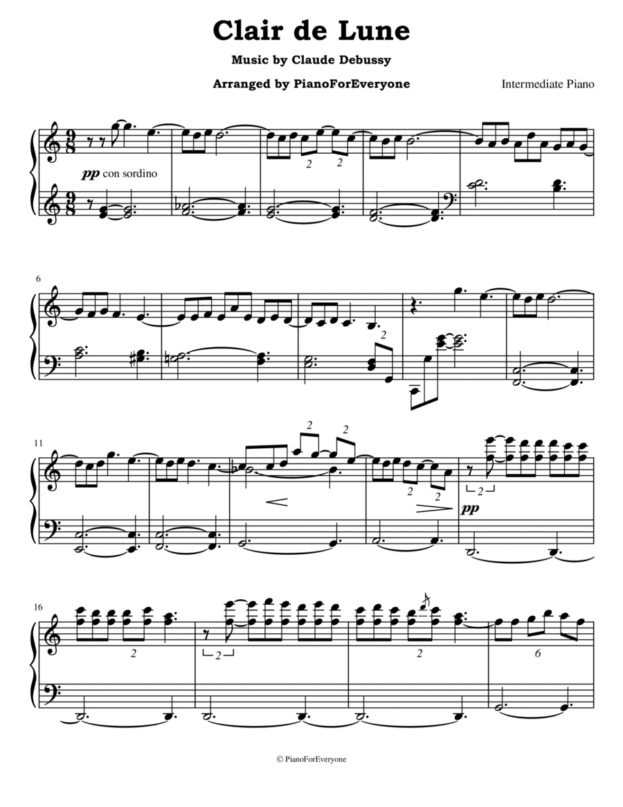 Book cover for Clair de Lune - Debussy (Intermediate Piano)