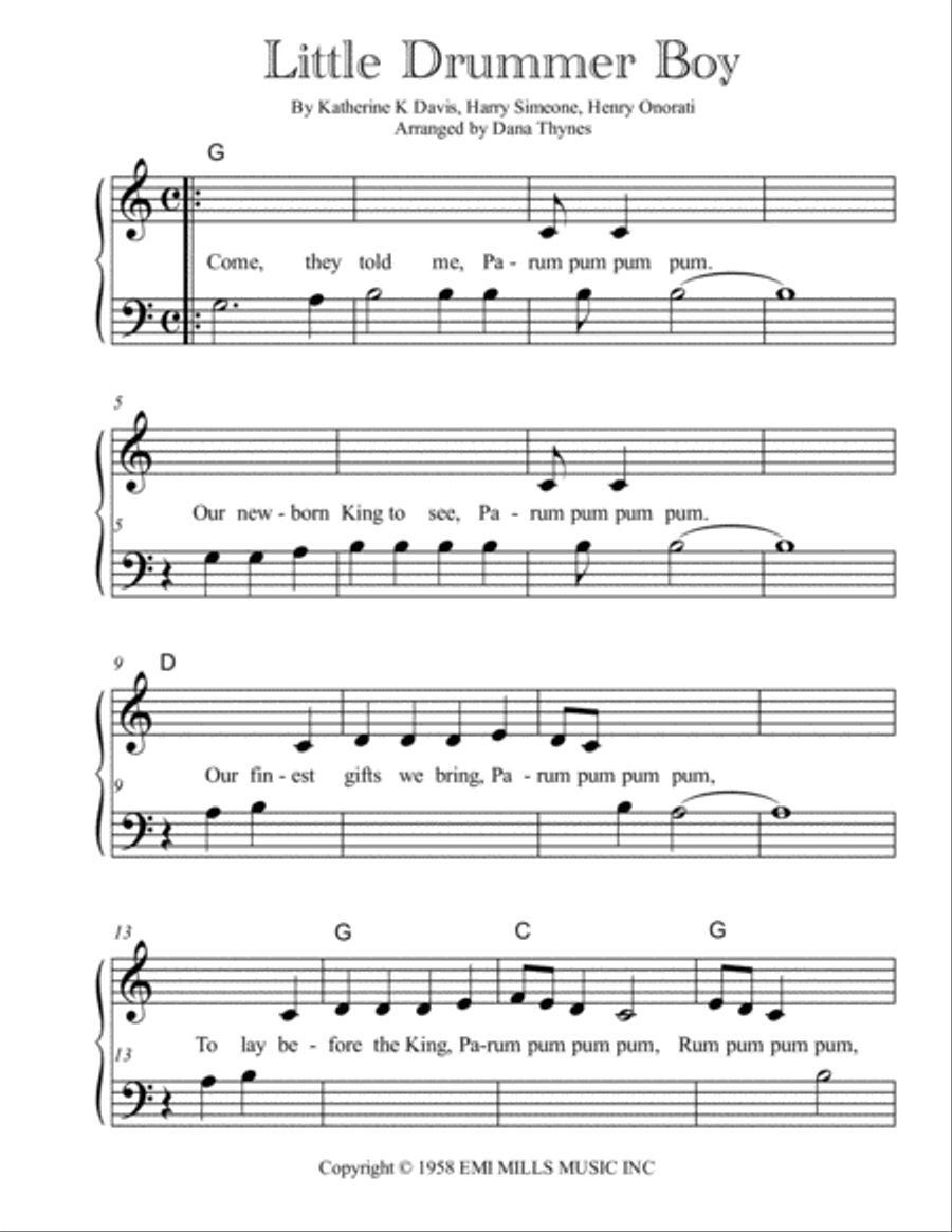 The Little Drummer Boy The Little Drummer Boy Easy Piano scores gallery preview page 1