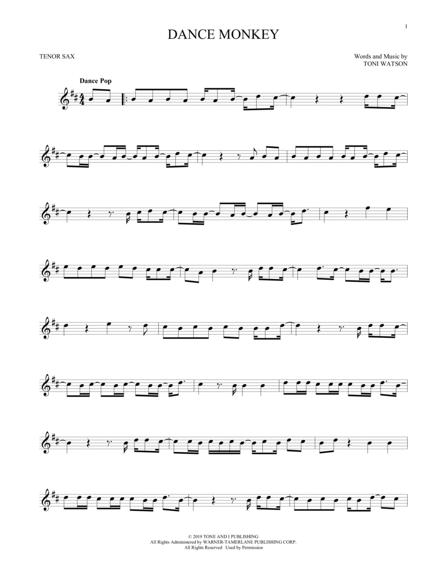Dance Monkey Dance Monkey Tenor Saxophone scores gallery preview page 1