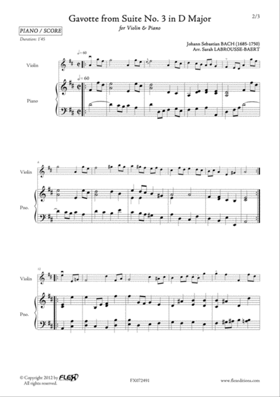 Gavotte from Suite No. 3 in D Major Violin Solo scores gallery preview page 2