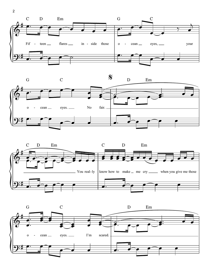 ocean eyes Easy Piano scores gallery preview page 2