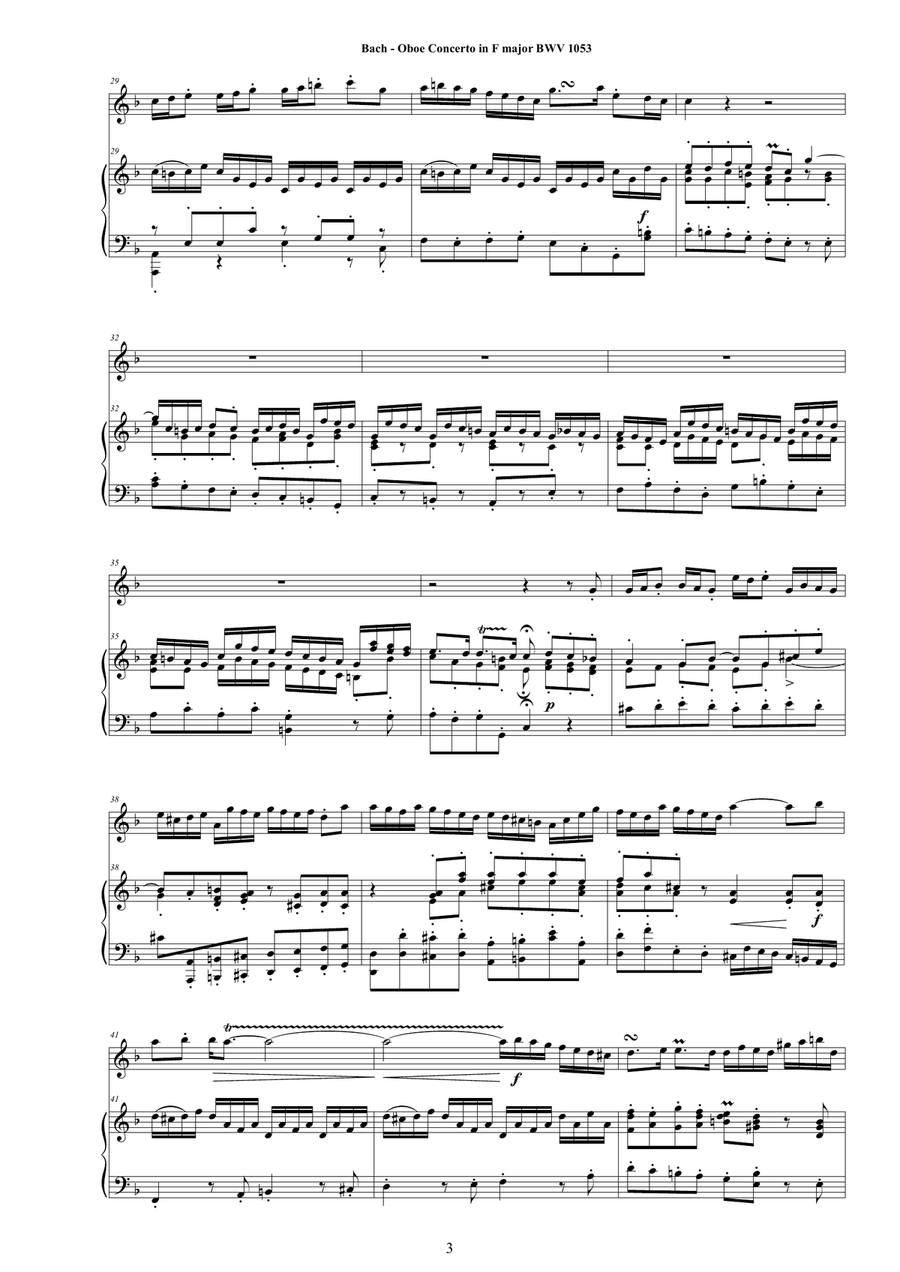 Bach - Oboe Concerto in F major BWV1053 for Oboe and Piano - Score and Oboe part Piano scores gallery preview page 3