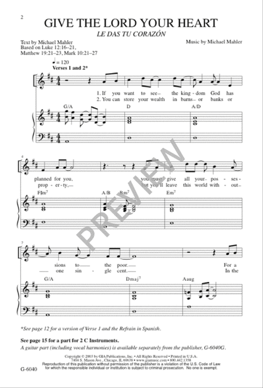 Give the Lord Your Heart / Le Das Tu Corazón 4-Part scores gallery preview page 1
