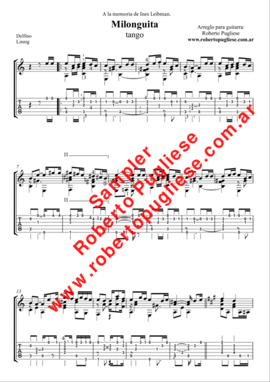 Milonguita - Tango (Delfino - Linnig) Classical Guitar scores gallery preview page 4