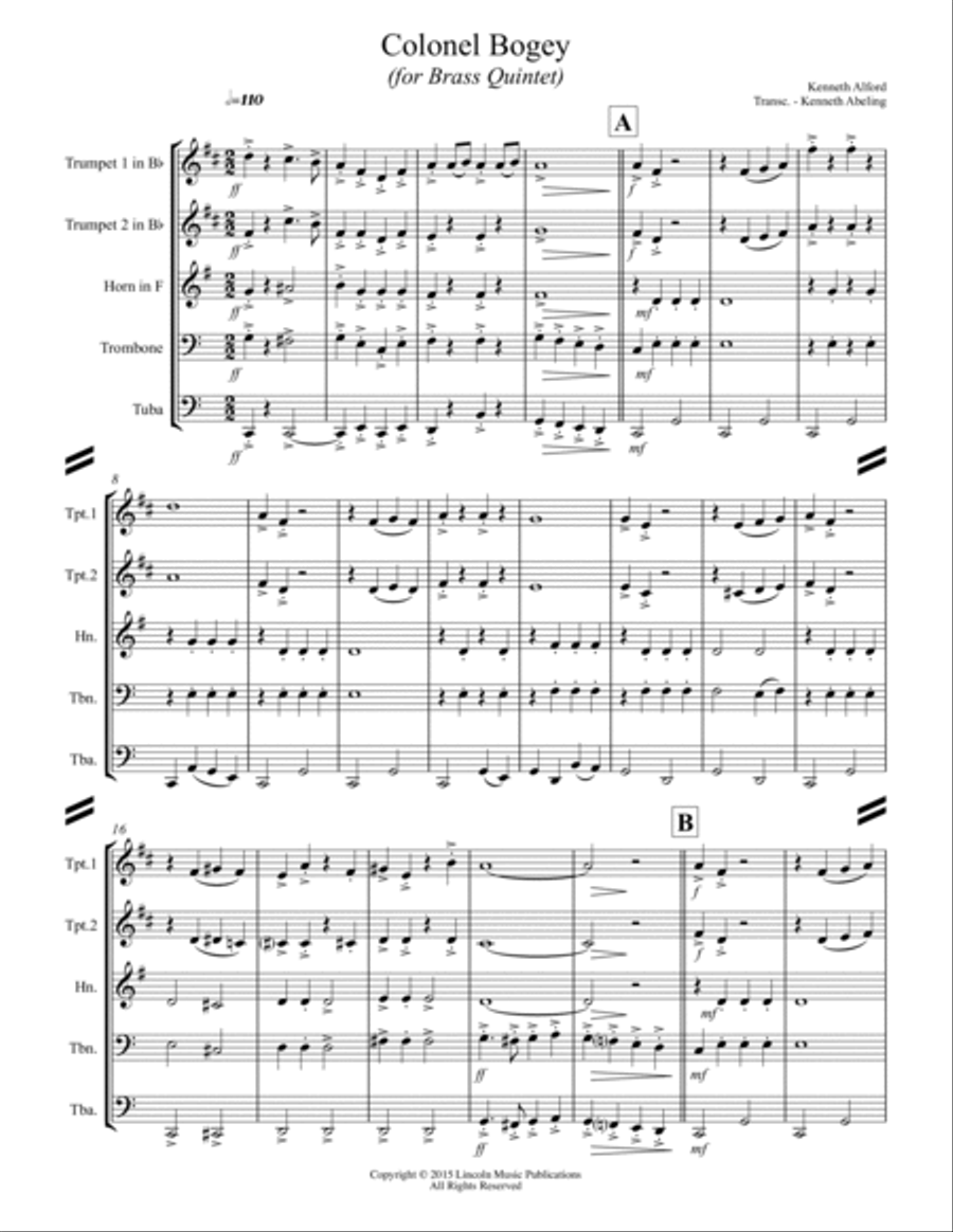 March - “Colonel Bogey” (for Brass Quintet) Brass Quintet scores gallery preview page 2