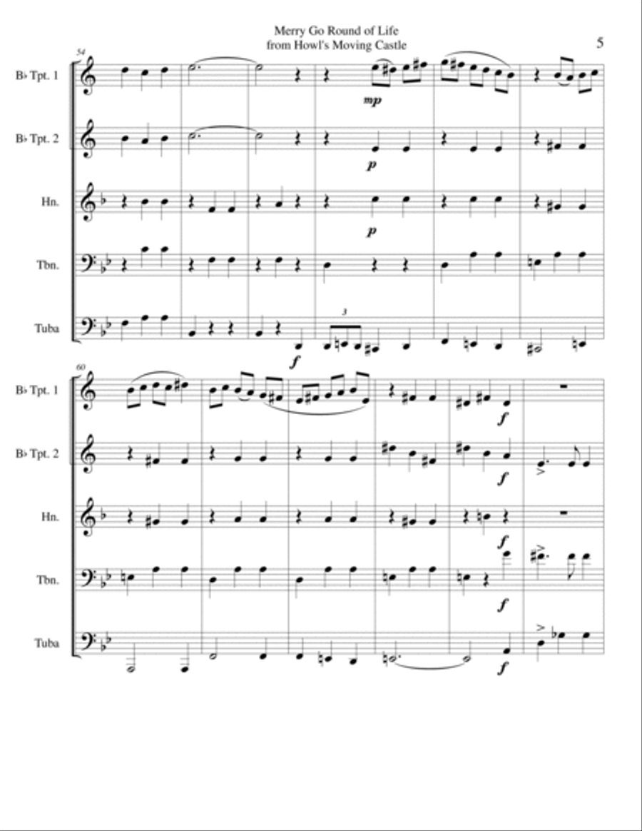 Merry-go-round Of Life Brass Ensemble scores gallery preview page 6