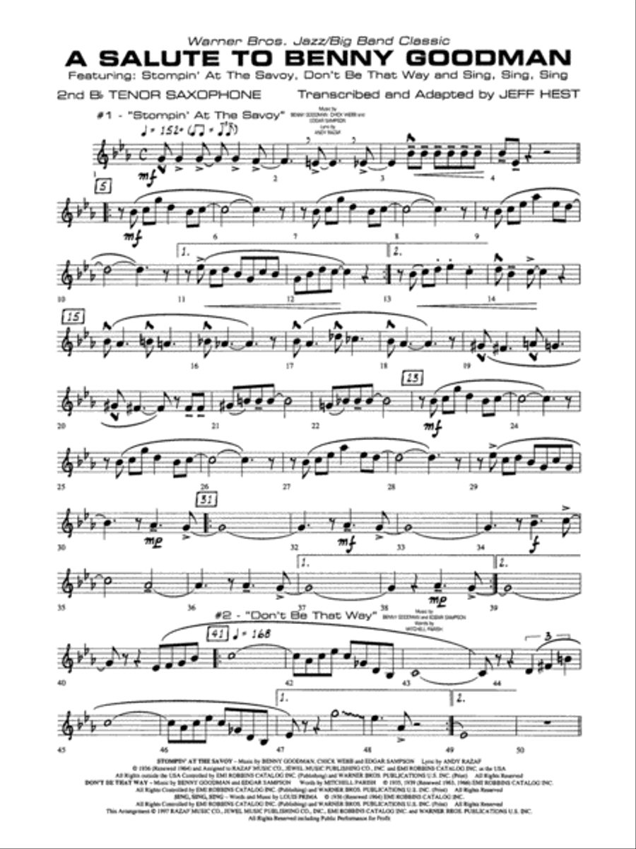 A Salute to Benny Goodman: 2nd B-flat Tenor Saxophone Jazz Ensemble scores gallery preview page 1