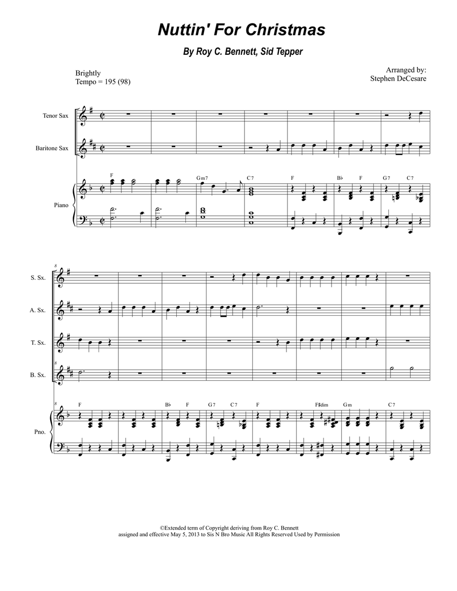 Nuttin' For Christmas Nuttin' For Christmas Saxophone Quartet scores gallery preview page 1