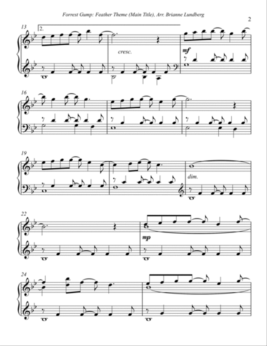 Forrest Gump - Main Title (feather Theme) Piano Solo scores gallery preview page 3