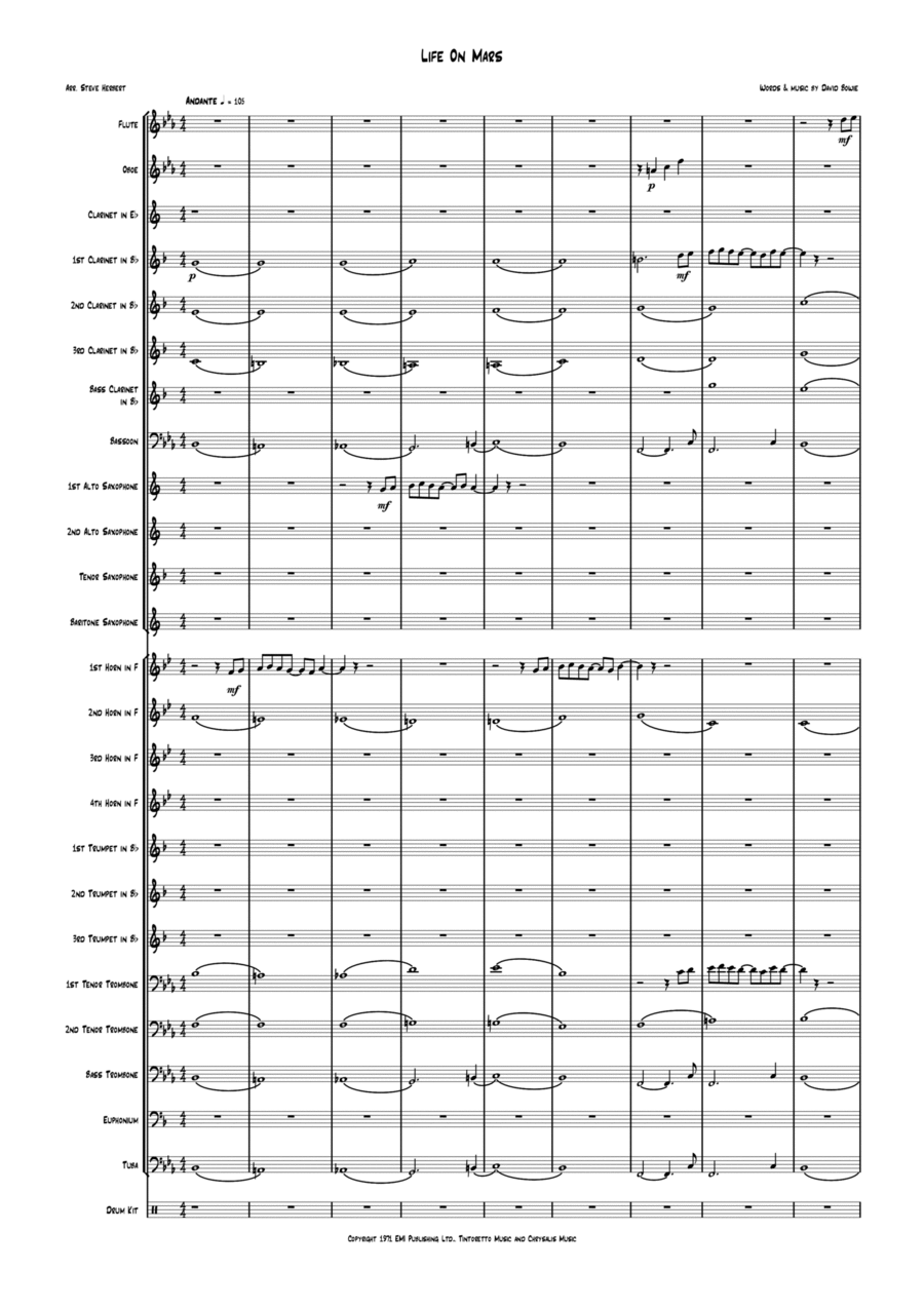 Life On Mars Life On Mars Concert Band scores gallery preview page 1
