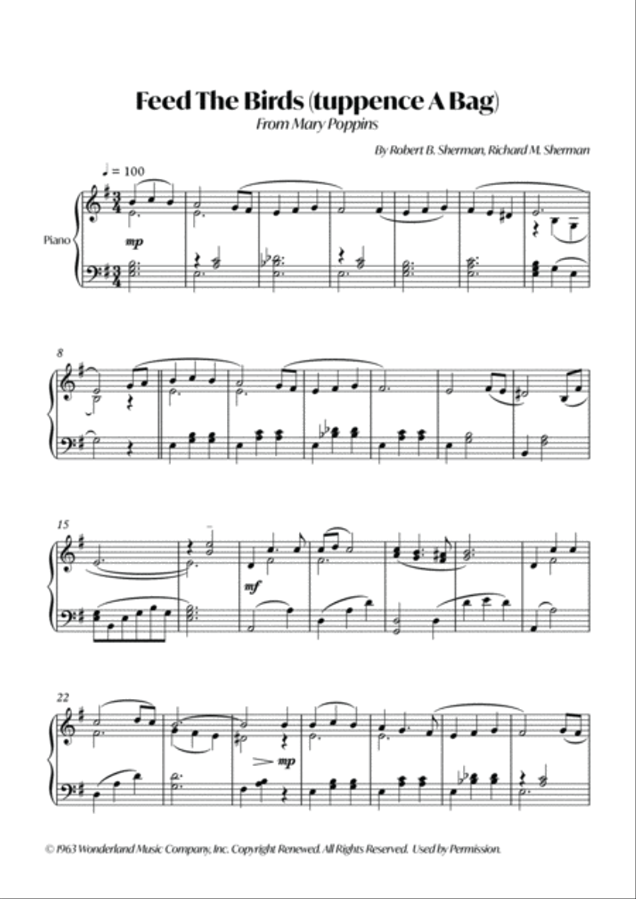 Feed The Birds (tuppence A Bag) Easy Piano scores gallery preview page 2