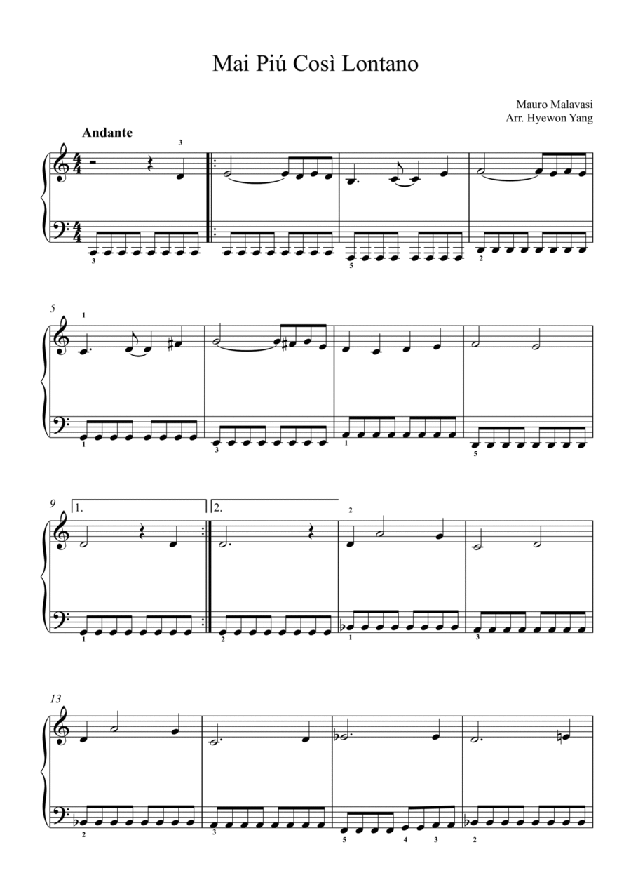 Mai Piu' Cosi' Lontano Easy Piano scores gallery preview page 1