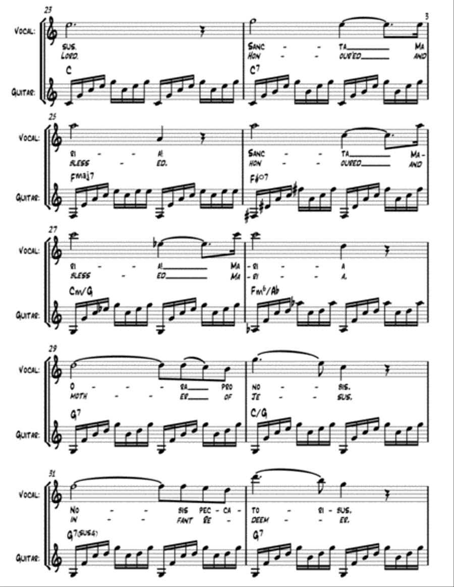 Ave Maria (Bach/Gounod) - arranged for duo (vocal/guitar, violin/guitar, flute/guitar) + lead sheet Large Ensemble scores gallery preview page 4