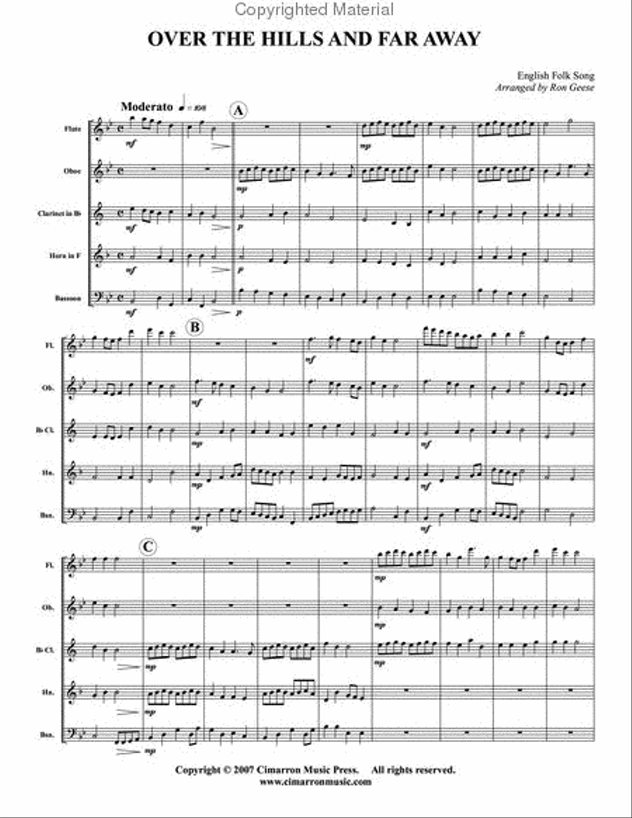 Over the Hills and Far Away Woodwind Quintet scores gallery preview page 2