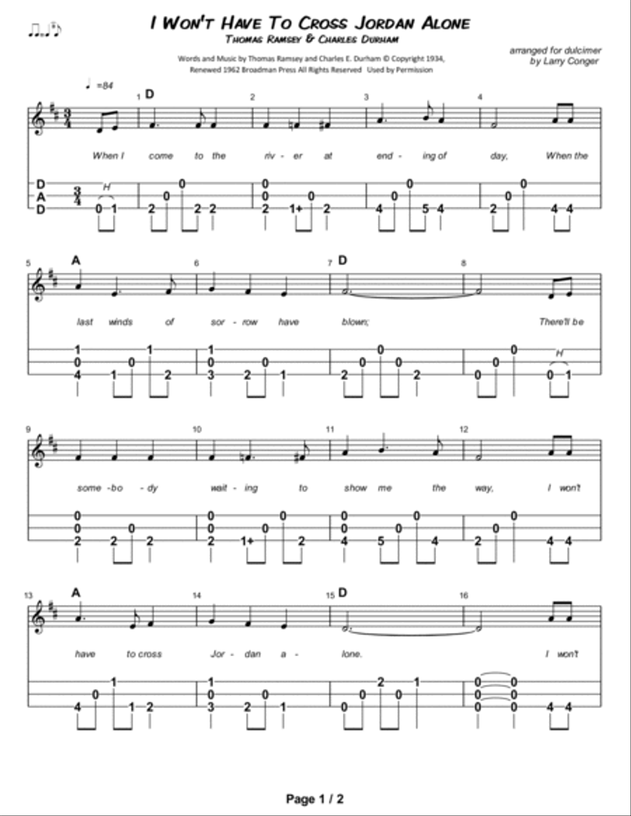 I Won't Have To Cross Jordan Alone Dulcimer scores gallery preview page 2