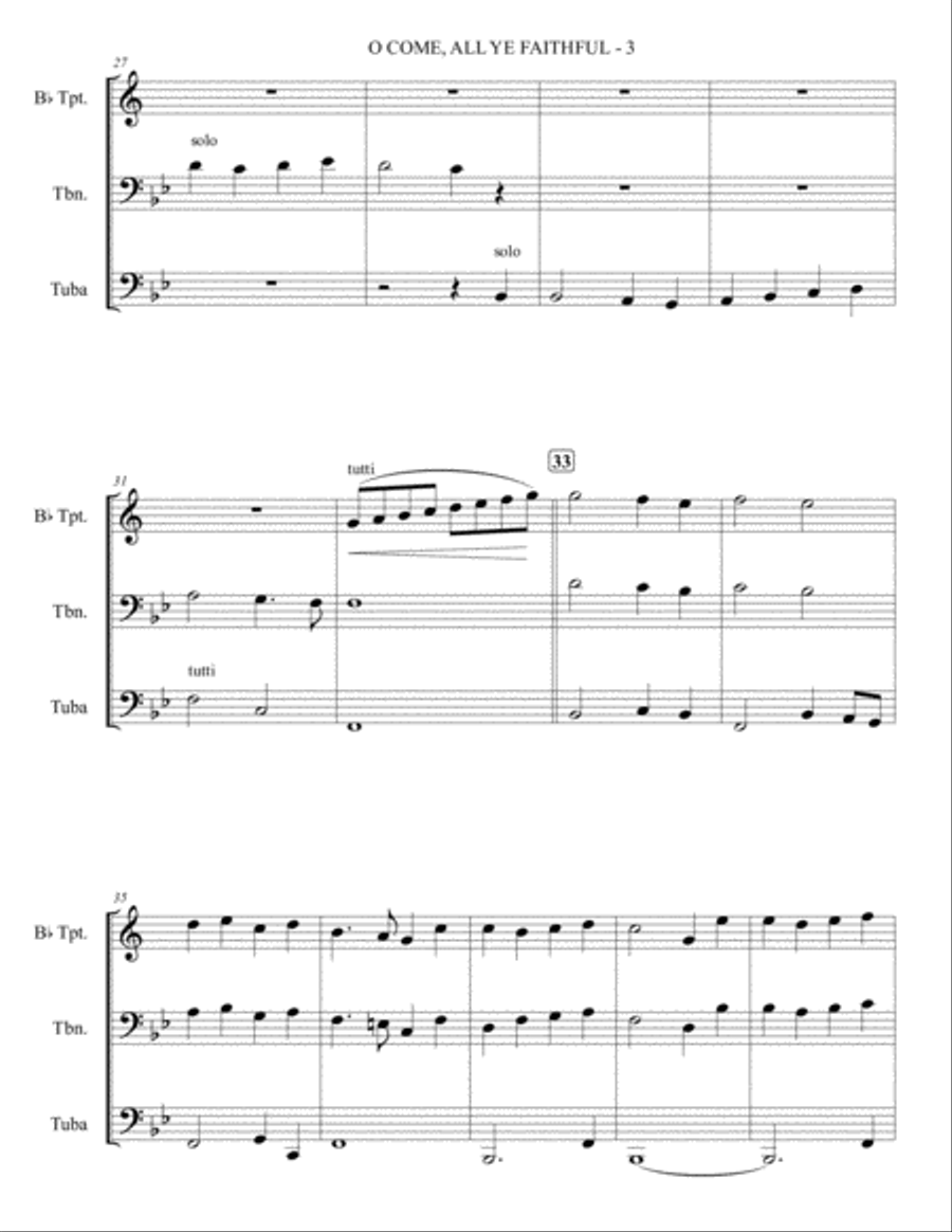 O Come, All Ye Faithful (Adeste Fideles) - Trumpet, Trombone, Tuba - (Brass Trio) Brass Trio scores gallery preview page 4