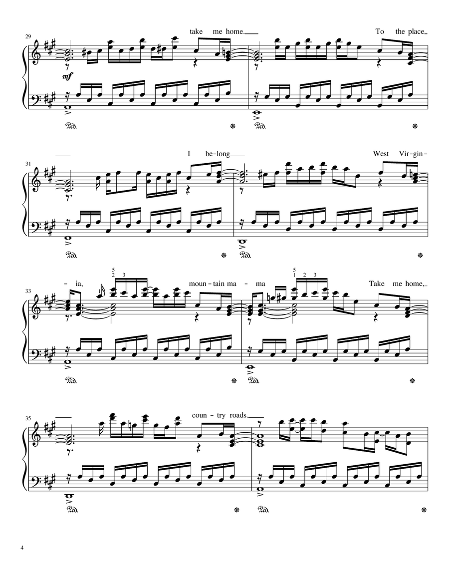 Take Me Home, Country Roads Piano Solo scores gallery preview page 4