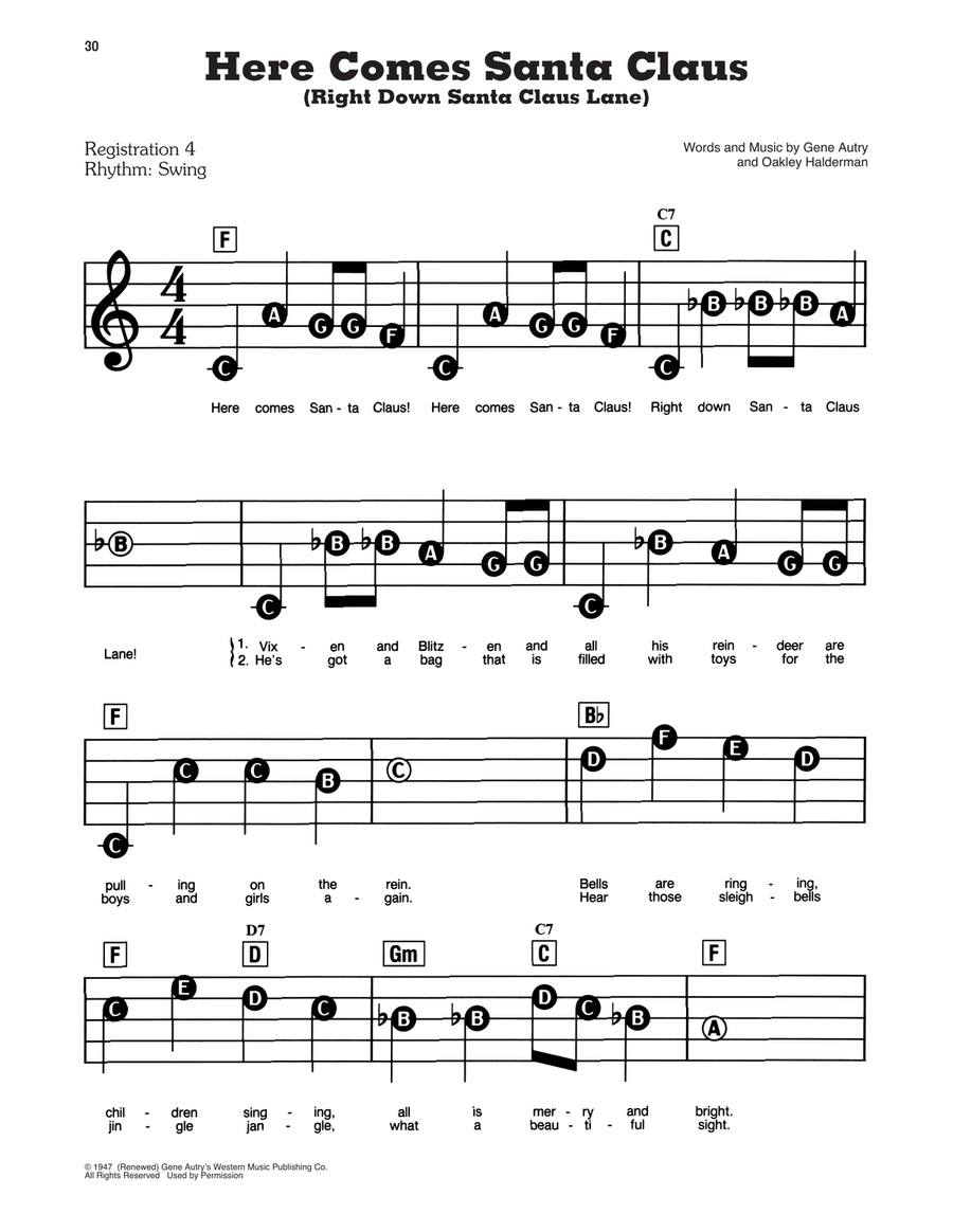 Here Comes Santa Claus (Right Down Santa Claus Lane) Electronic Keyboard scores gallery preview page 1