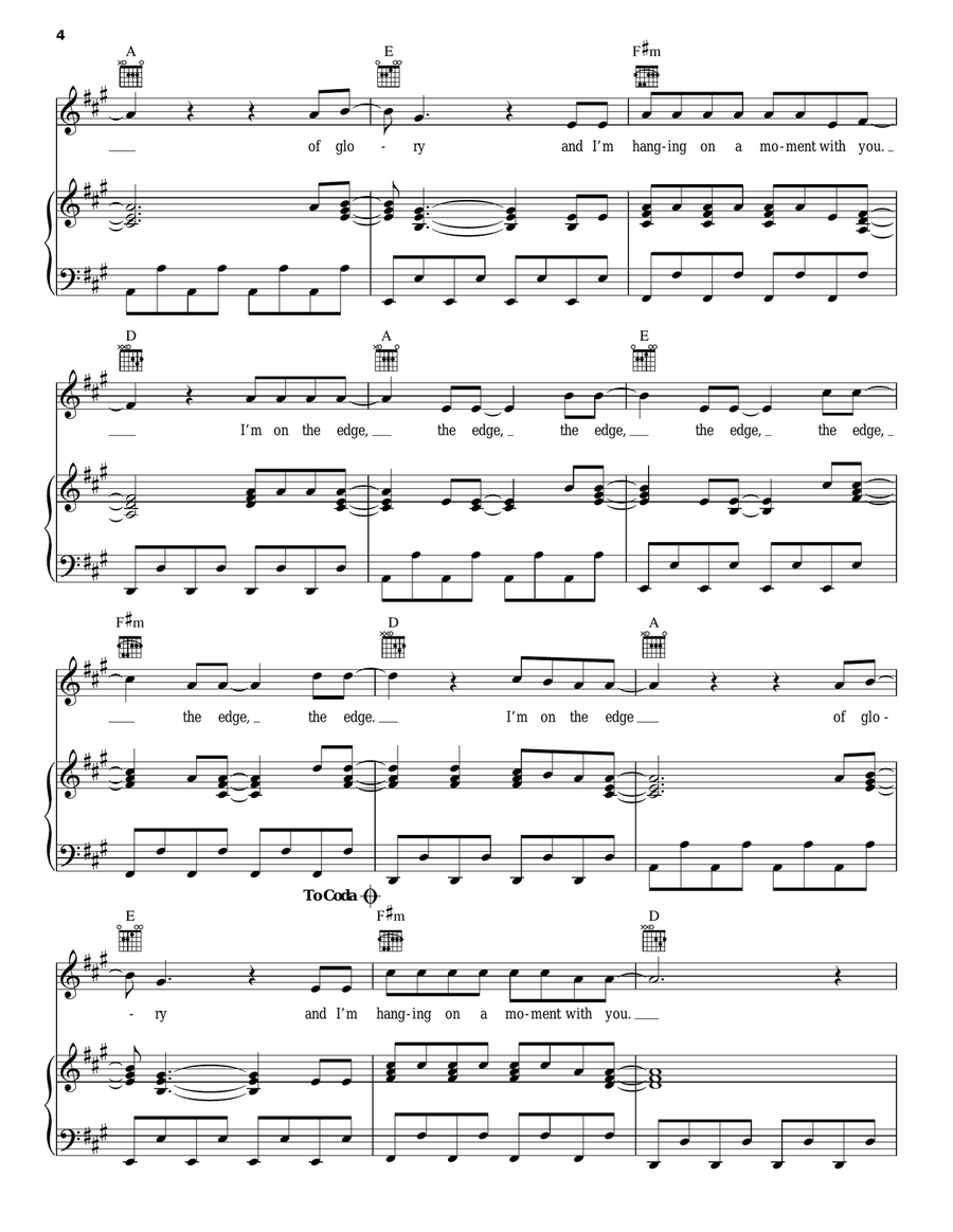 The Edge Of Glory Piano, Vocal, Guitar scores gallery preview page 4