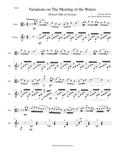 Variations on The meeting of the waters (Sweet Vale of Avoca) for viola and guitar image number null