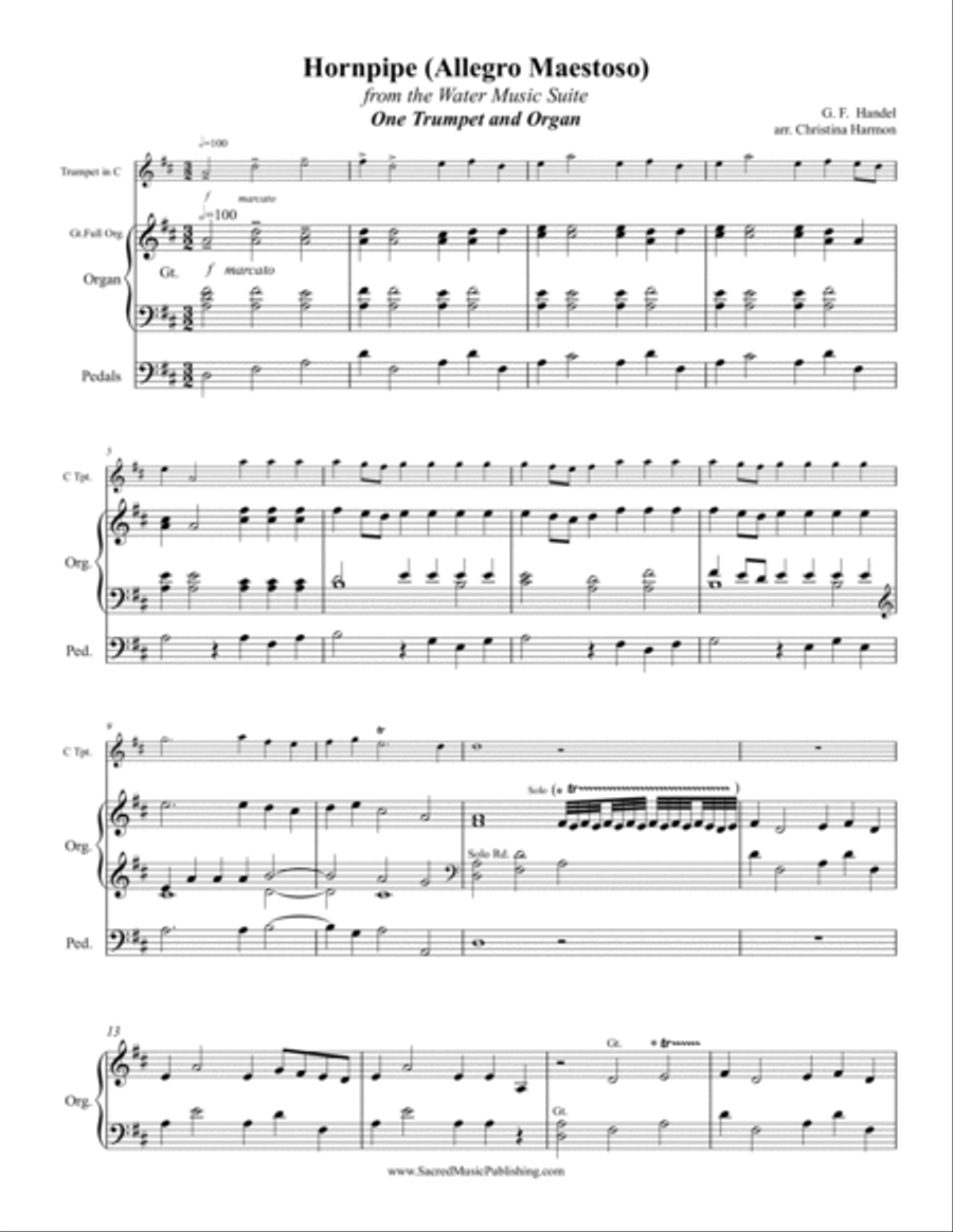 Hornpipe (Allegro Maestoso) from the Water Music Suite - One Trumpet and Organ Brass Duet scores gallery preview page 2
