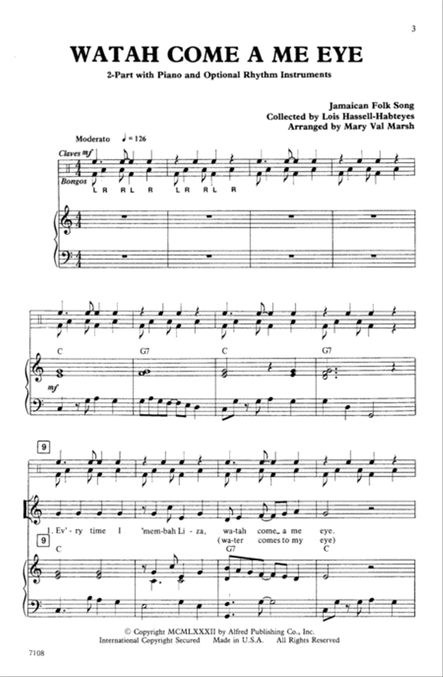 Watah Come a Me Eye Choir scores gallery preview page 1