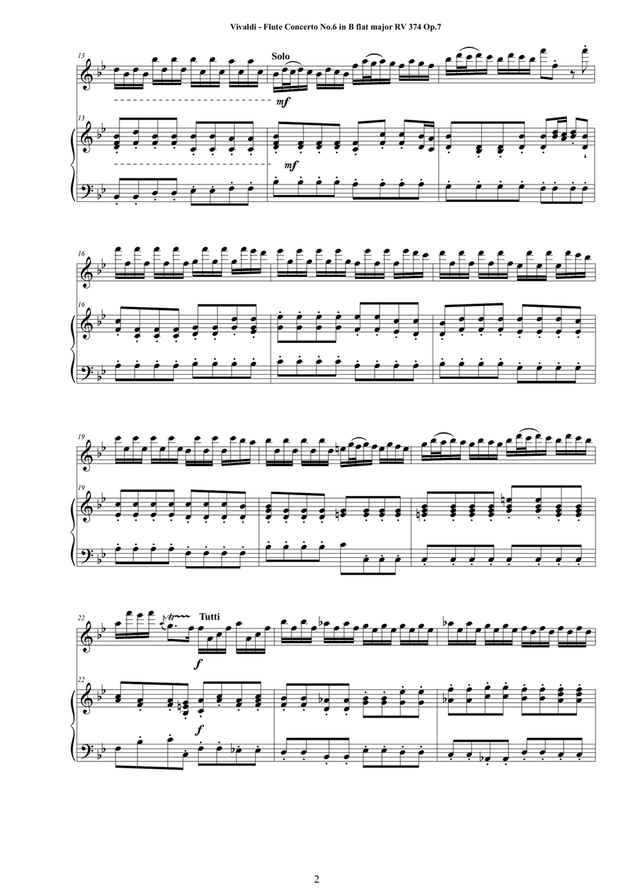 Vivaldi - Flute Concerto No.6 in B flat major RV 374 Op.7 for Flute and Cembalo (or Piano) image number null