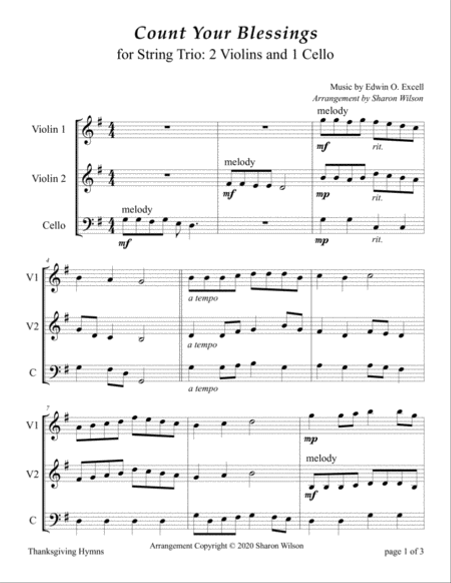 Count Your Blessings (for String Trio – 2 Violins and 1 Cello) String Trio scores gallery preview page 3