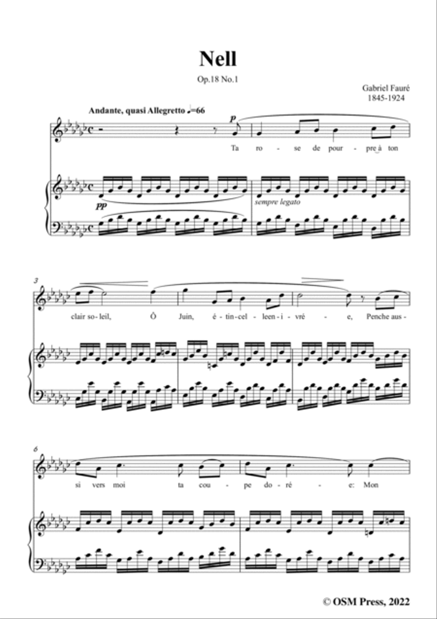Fauré-Nell,in e flat minor,Op.18 No.1,from '3 Songs,Op.18' Voice scores gallery preview page 3