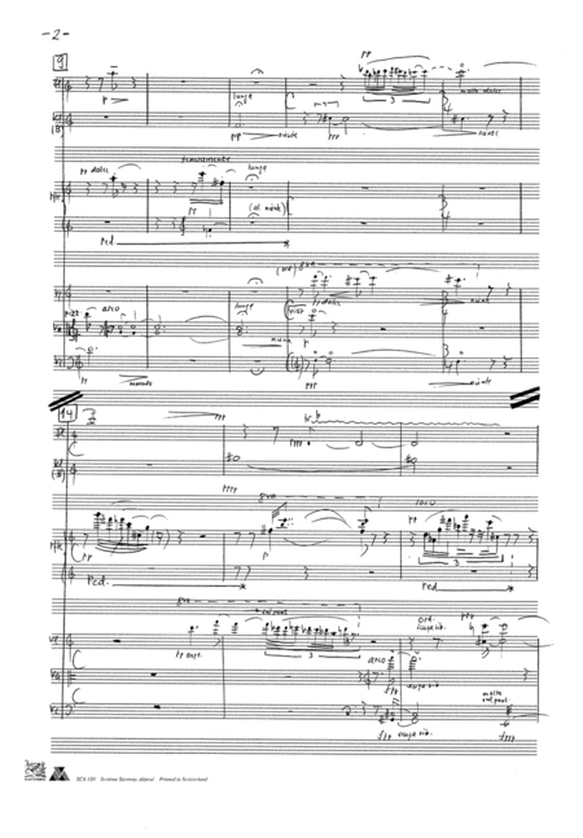 Adagio con interventi für Flöte (auch Altflöte), Klarinette (auch Bassklarinette) in B, Klavier und Streichtrio (2000)