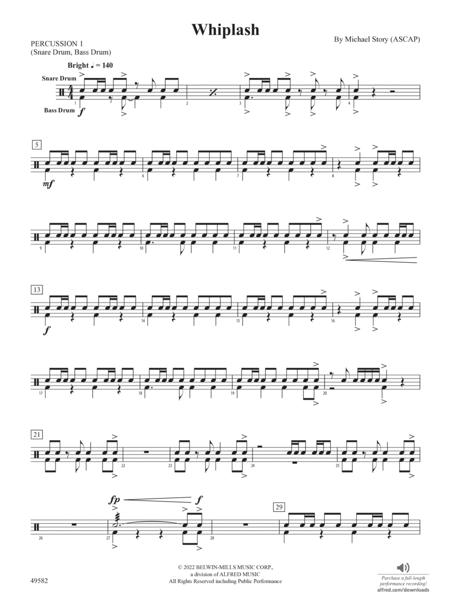 Whiplash 1st Percussion Concert Band Digital Sheet Music