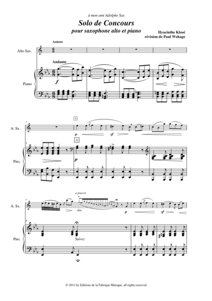Hyacinthe Klosé: Solo de Concours for alto saxophone and piano