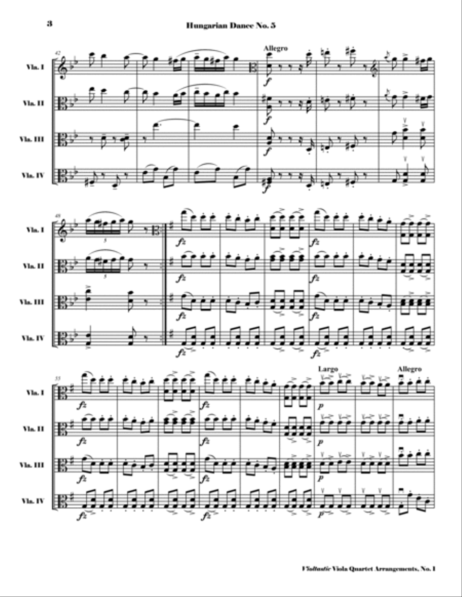 Hungarian Dance No. 5 - for Viola Quartet (Score and Parts) image number null