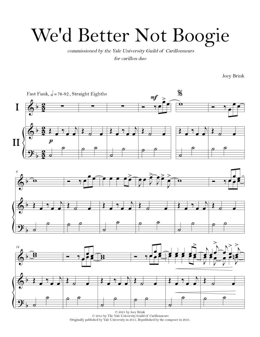 We'd Better Not Boogie (carillon duet) Glockenspiel scores gallery preview page 1
