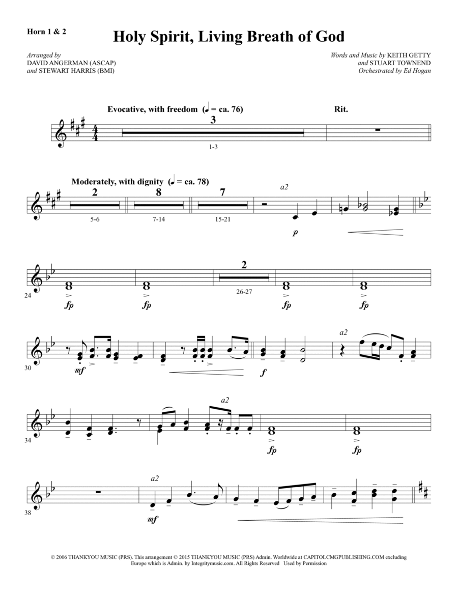 Holy Spirit, Living Breath of God - F Horn 1 & 2 Choir scores gallery preview page 1